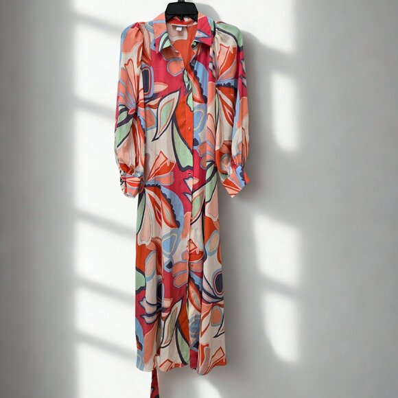 🌸 Alexis Abstract Floral Midi Dress – Bold Print Long Sleeve Size 10 - Picture 1 of 6